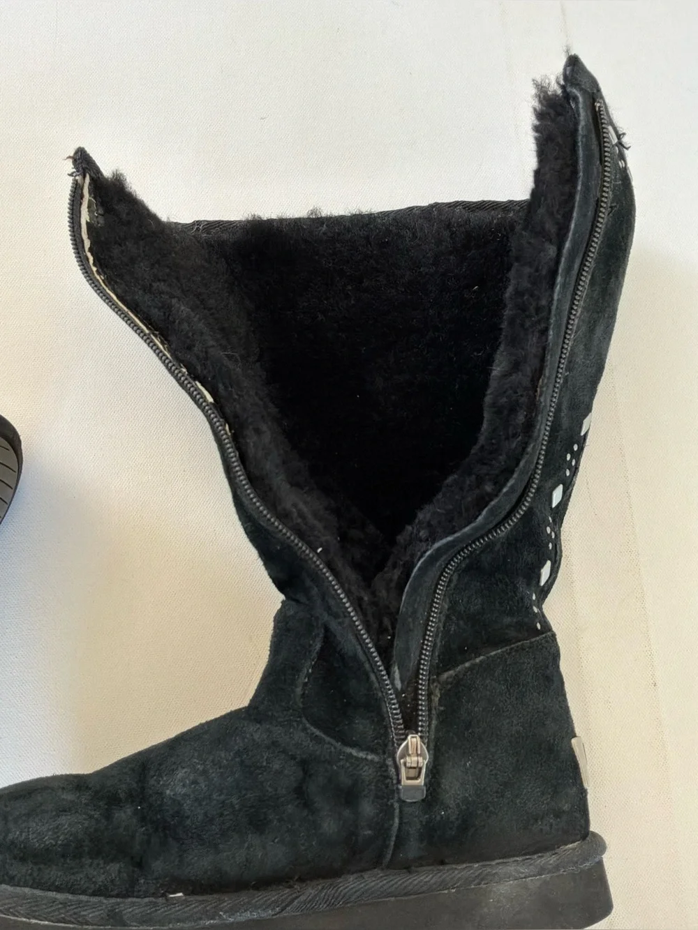 UGG Australia Black Suede Studded Tall Sheepskin Boots Women’s Size 5
